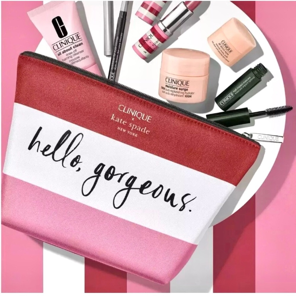 Clinique/Kate Spade ♠️ 7 Piece “Hello Gorgeous” Makeup Travel Set. NWT